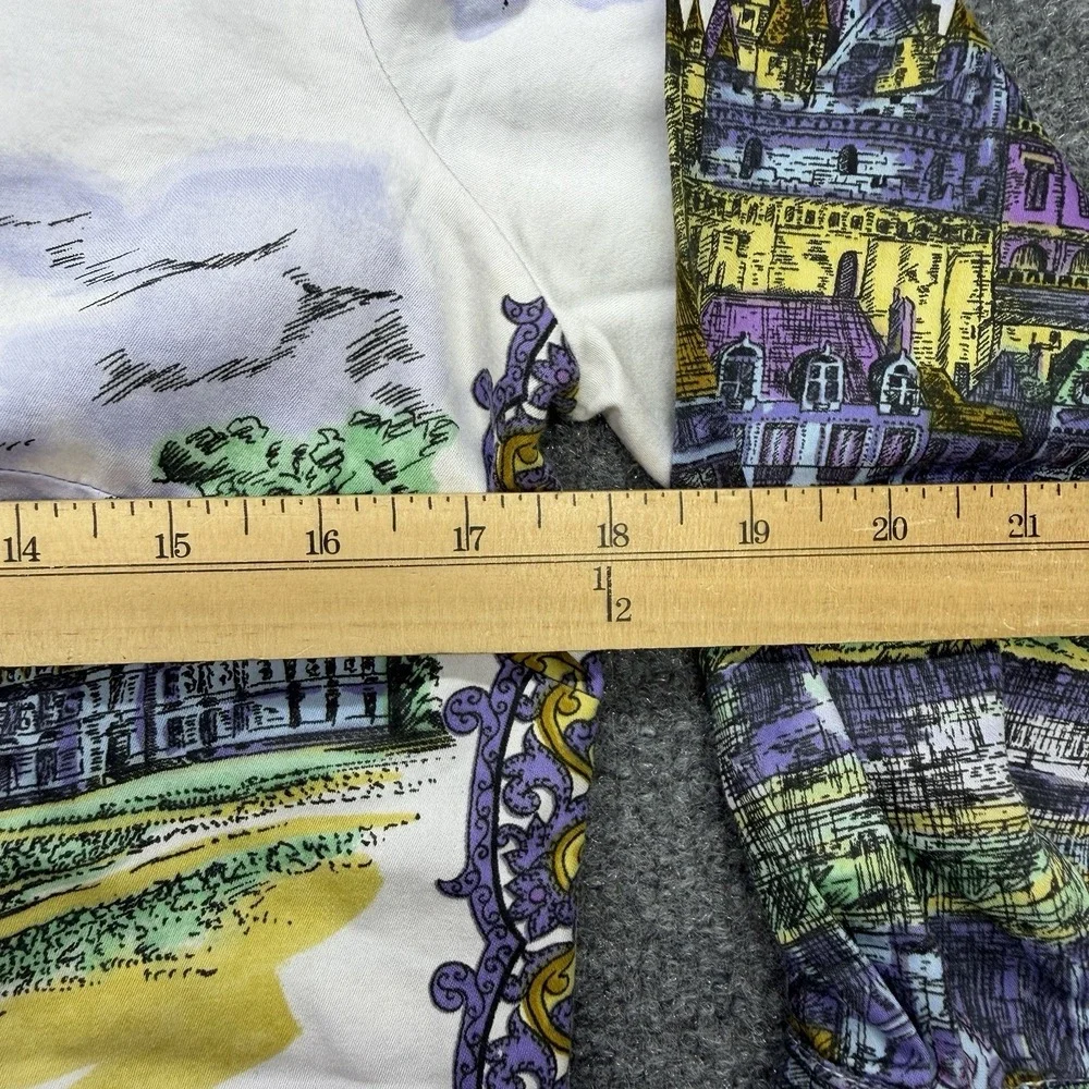 Vintage France Women's Button Up Shirt Paintings City Art Size Large Purple - Picture 5 of 8